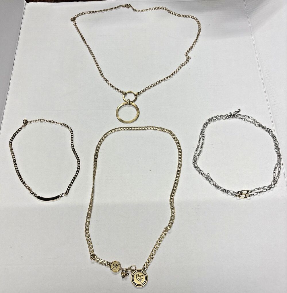 CABi Jewelry Lot 4 Gold Tone Necklaces Layered Statement Minimalist Bundle